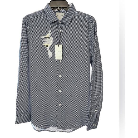 New ~ C-LAB  , NORDSTROM ~ Micro Print Long Sleeve 4-Way Stretch Shirt Size M - Picture 1 of 4